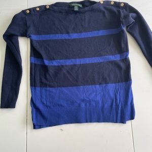 Lauren Ralph Lauren Black Blue Stripe Long Sleeve Sweater Women